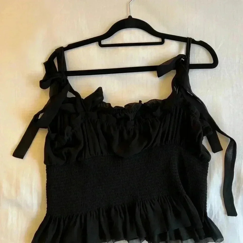 Aritzia Wilfred Black Chiffon Toe Shoulder Top